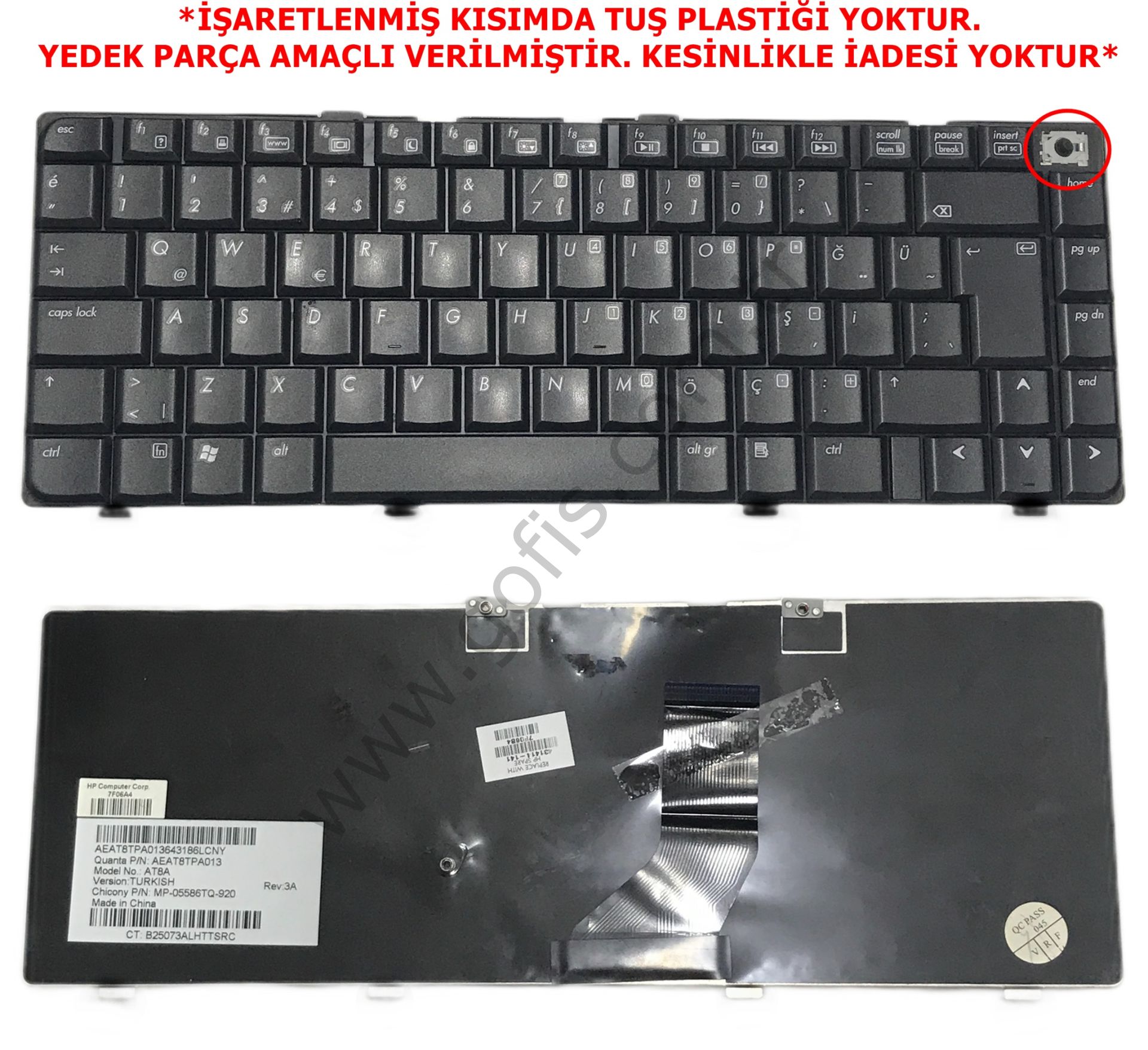 HP PAVİLİON DV6000 KLAVYE TÜRKÇE Q AT8A 431414-141 *YEDEK PARÇA AMAÇLI*