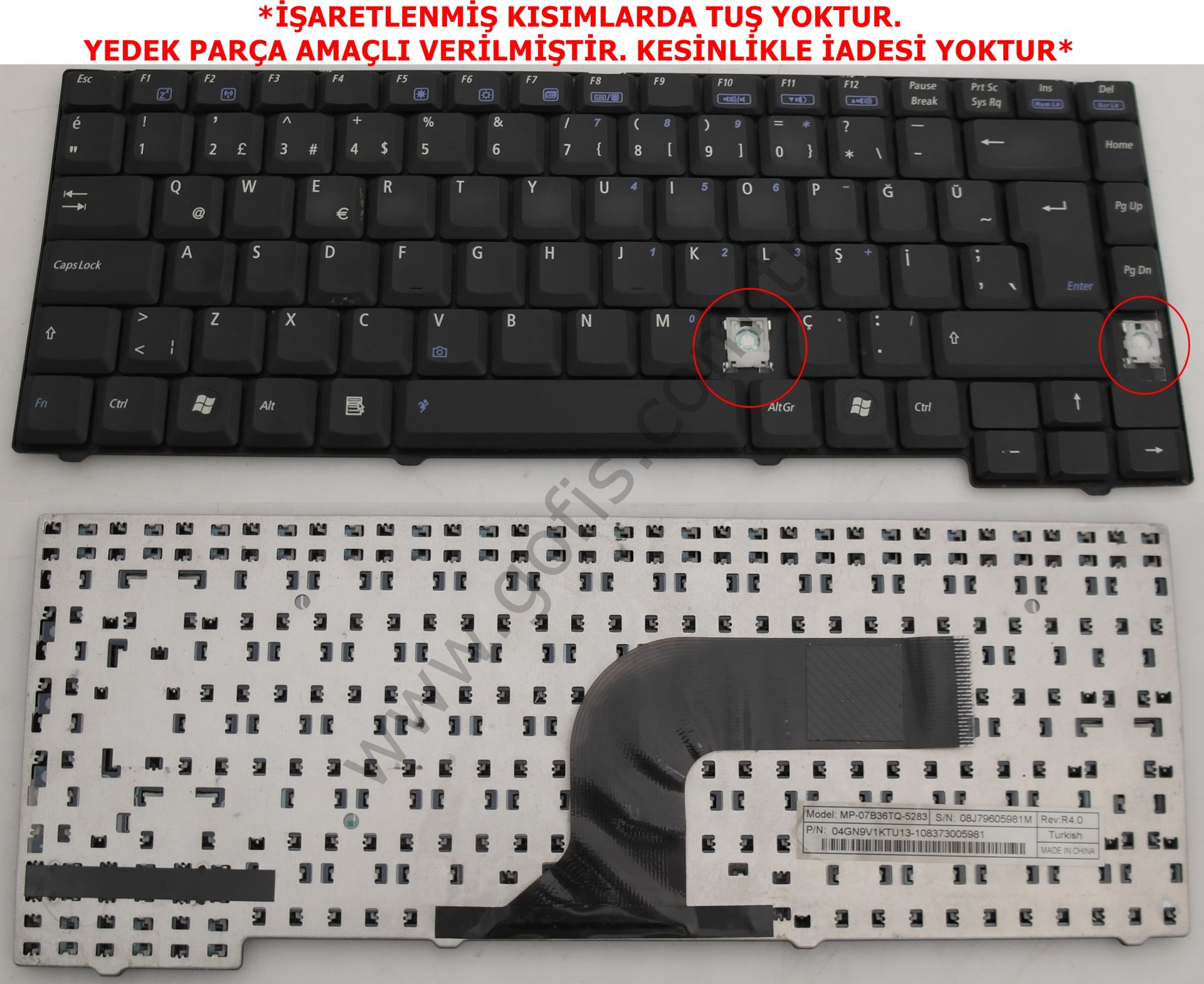 ASUS X59SR KLAVYE TÜRKÇE Q 04GN9V1KTU13 MP-07B36TQ-5283 *YEDEK PARÇA AMAÇLI*