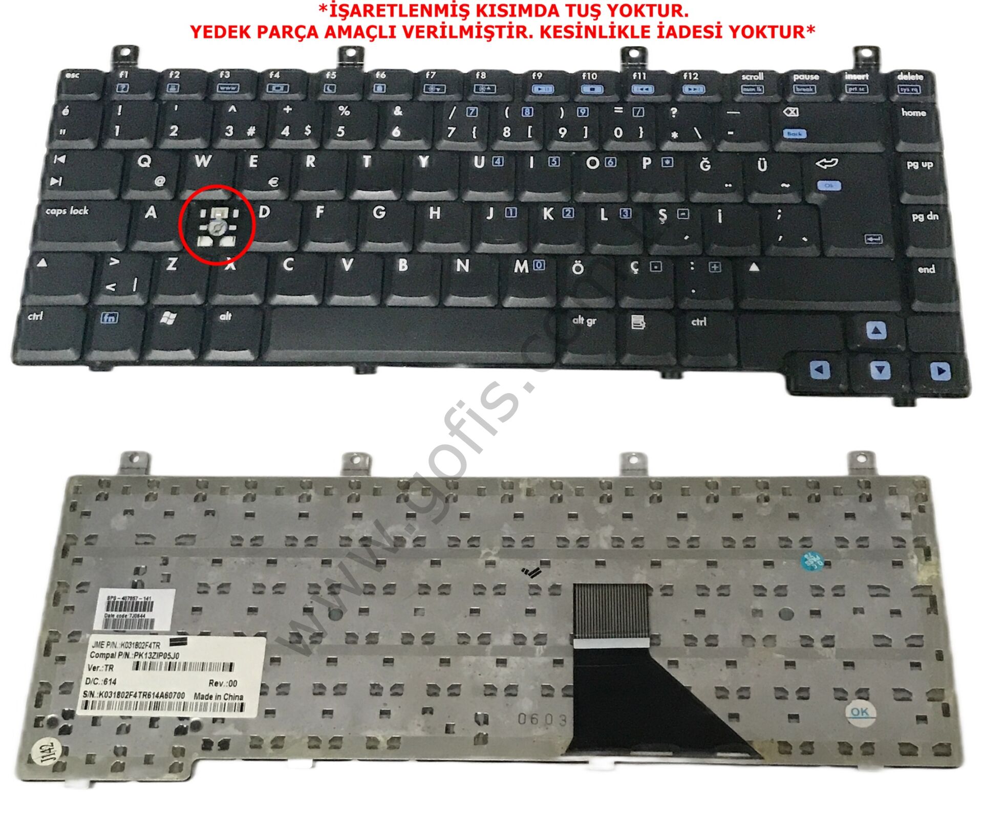 HP PAVİLİON DV5000 KLAVYE TÜRKÇE Q K031802F4TR PK13ZIP05J0 407857-141 *YEDEK PARÇA AMAÇLI*