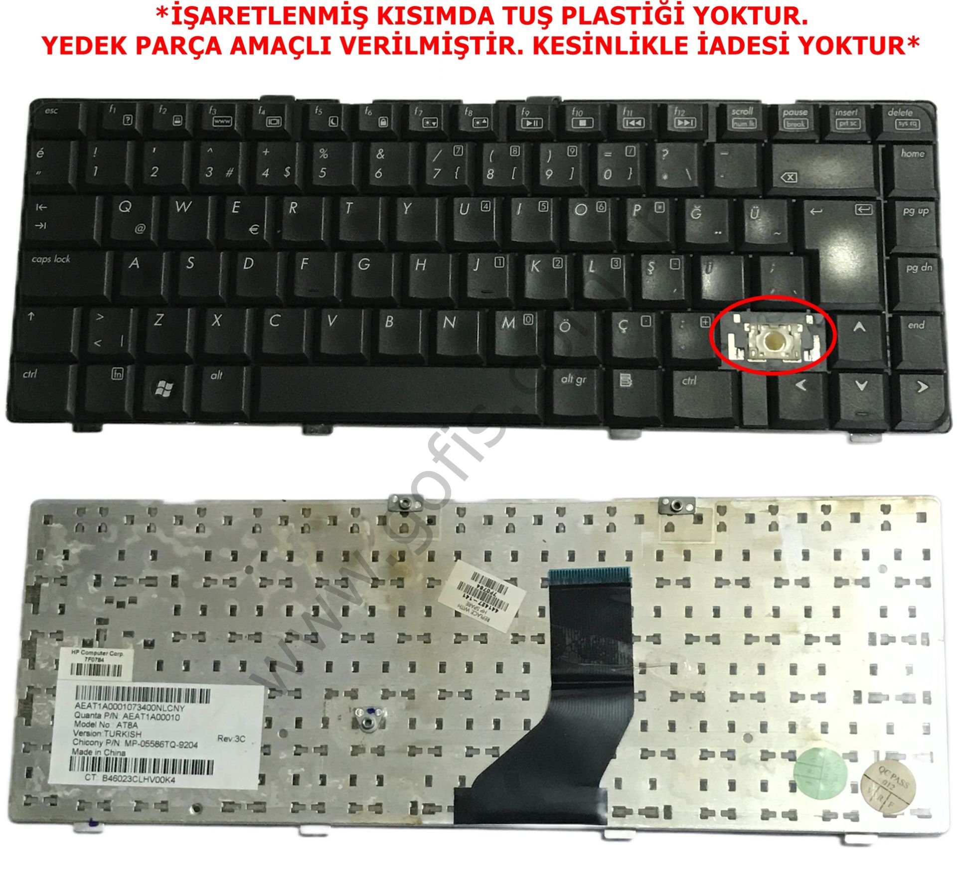 HP PAVİLİON DV6000 KLAVYE TÜRKÇE Q AT8A AEAT1A00010 MP-05586TQ-9204 441427-141 *YEDEK PARÇA AMAÇLI*
