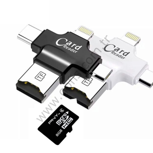 4 İN 1 İPHONE LİGHTNİNG ANDROİD TYPE-C, USB, MİCRO SD KART OKUYUCU