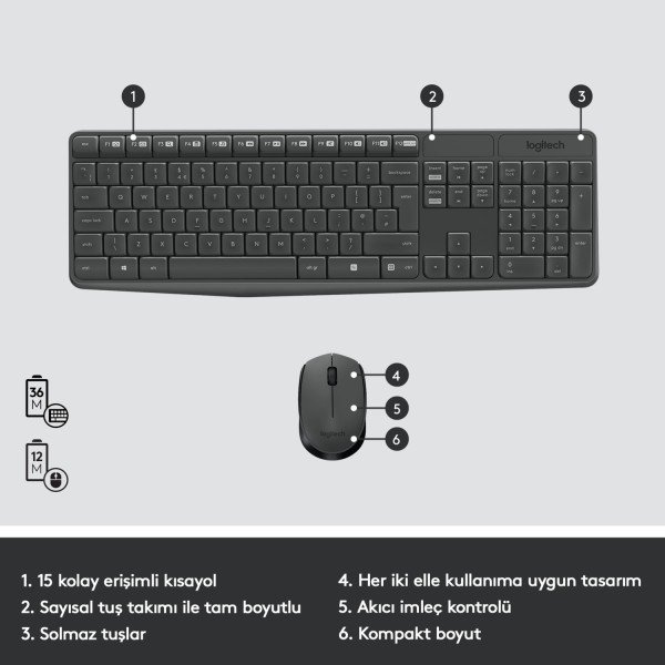 LOGİTECH MK235 KABLOSUZ KLAVYE MOUSE SETİ TÜRKÇE Q