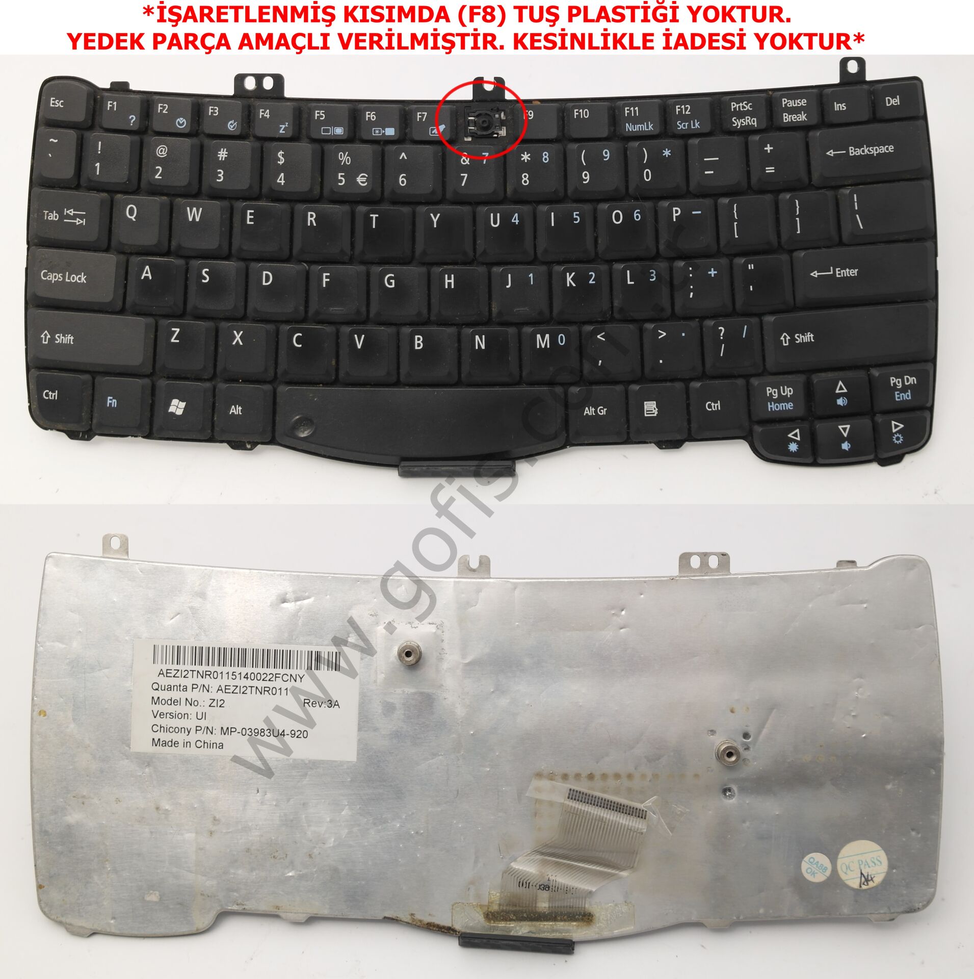 ACER TRAVELMATE FERRARİ ZG1 ZI1 ZI2 ZI3 ZI5 KLAVYE İNGİLİZCE Q *YEDEK PARÇA AMAÇLI*