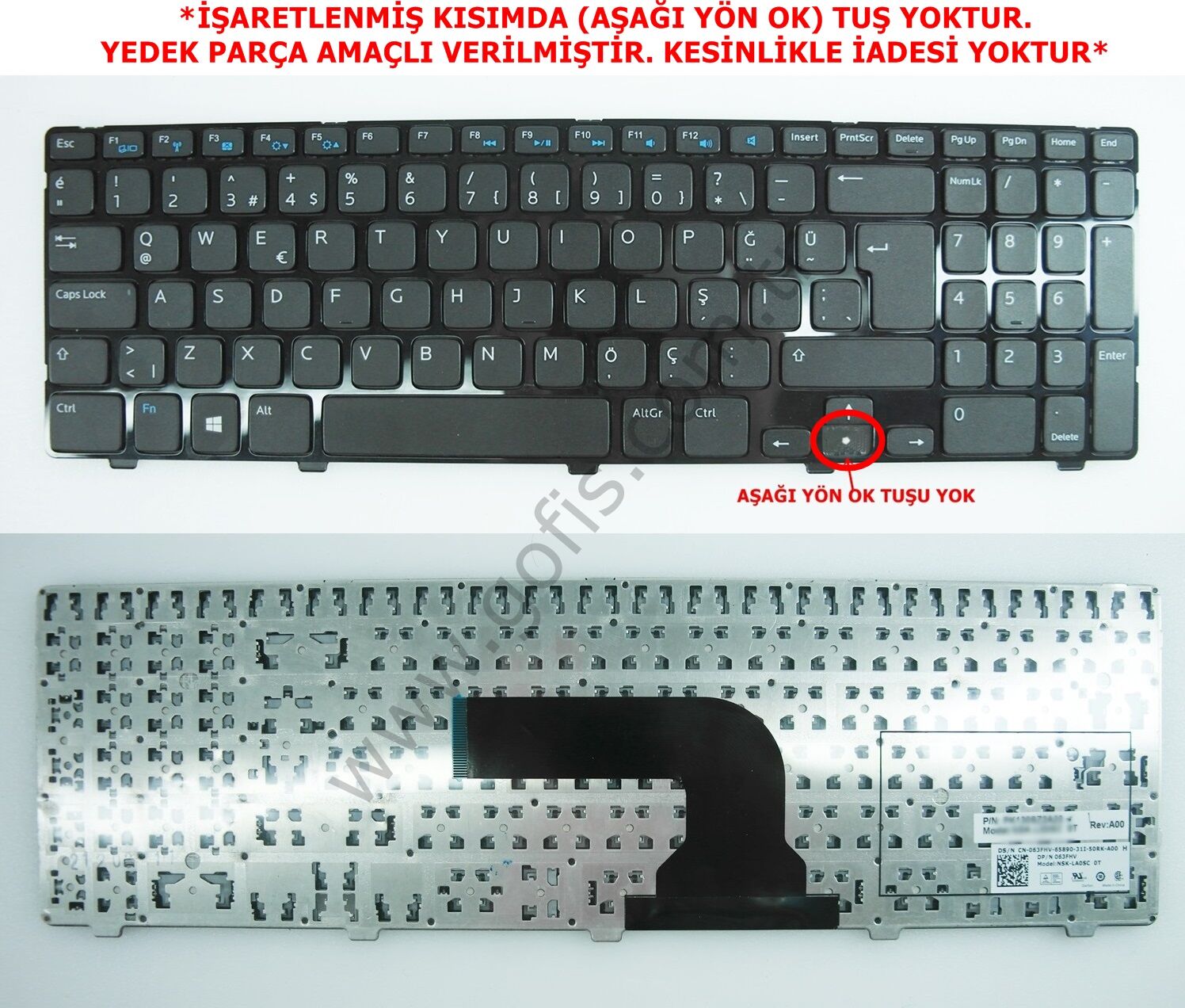 DELL İNSPİRON 3521 3537 KLAVYE TÜRKÇE Q V137325AK CN-063FHV *YEDEK PARÇA AMAÇLI*