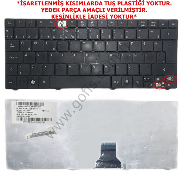 ACER FERRARİ ONE 200 KLAVYE TÜRKÇE Q ZH6 9Z.N3C82.30T *YEDEK PARÇA AMAÇLI*